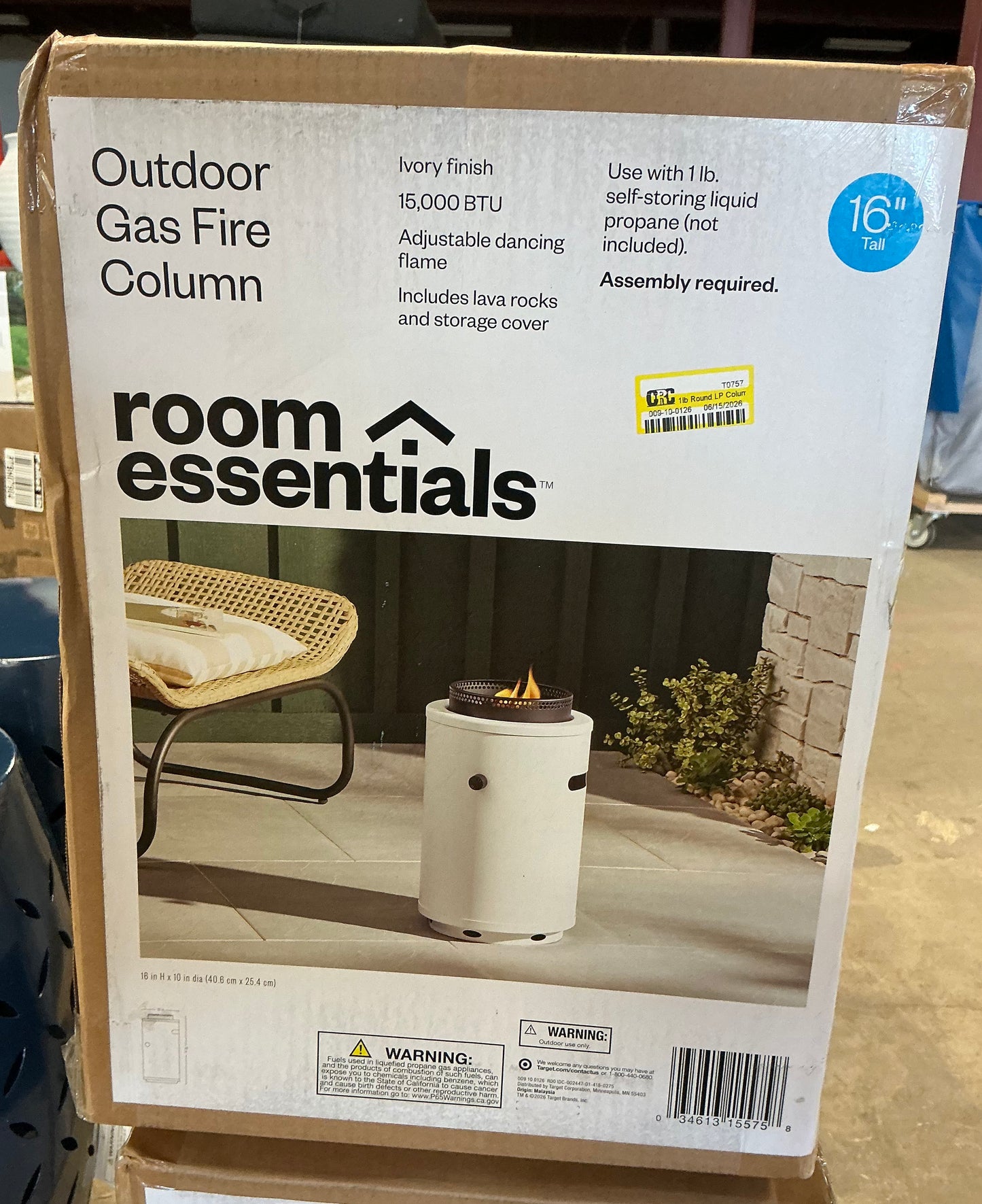 1lb round LP column tabletop fireplace - Ivory - PICK UP ONLY