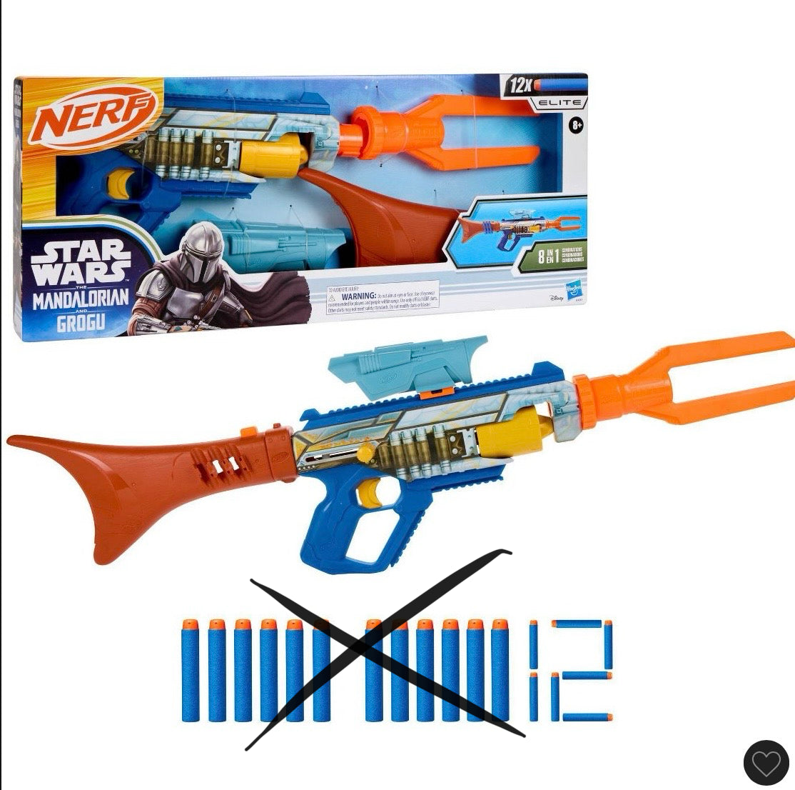 Nerf Star Wars The Mandalorian blaster - AS IS - OPEN/DAMAGED BOX - MISSING DARTS