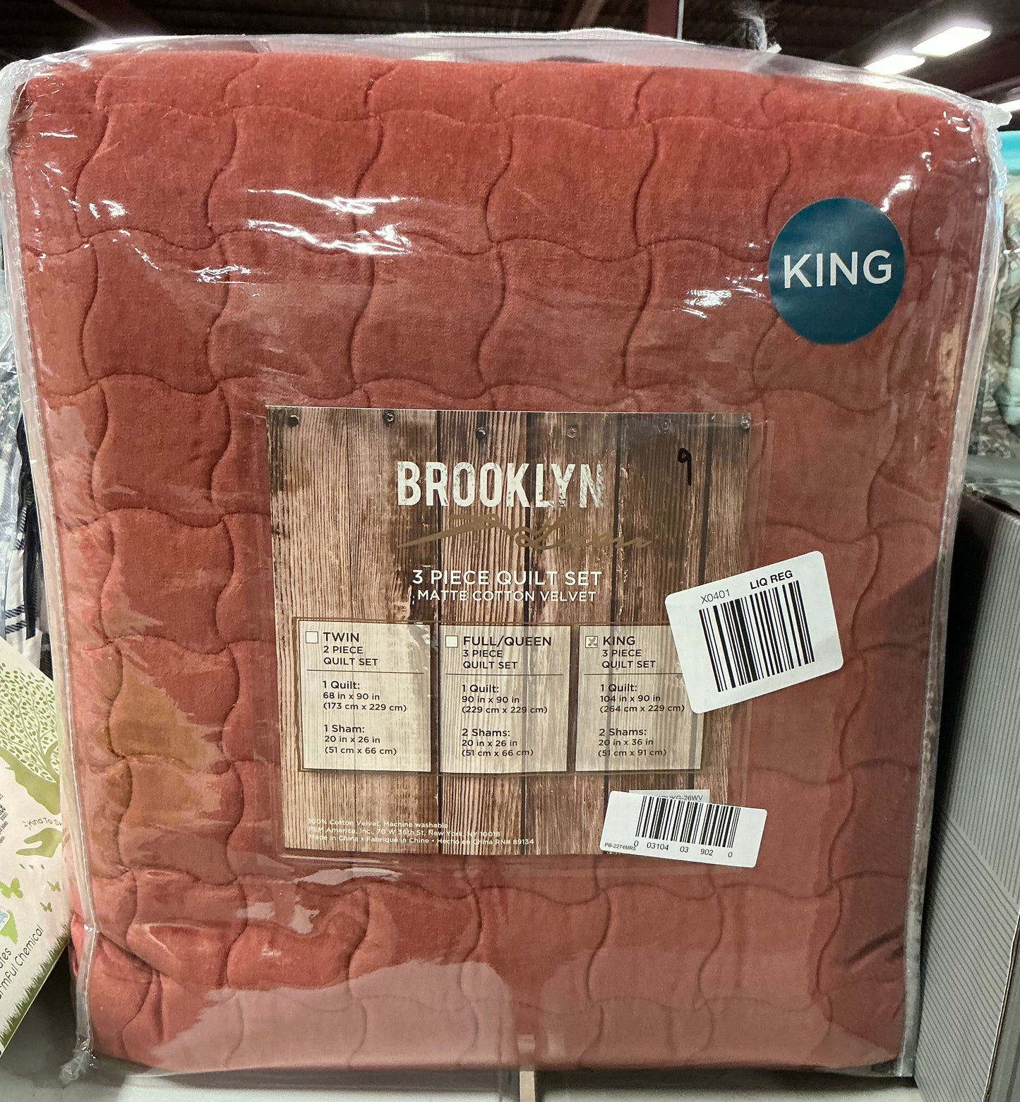 Brooklyn Loom Matte Cotton Velvet Wavy Stitch Easy Care Quilt Set king 3-piece