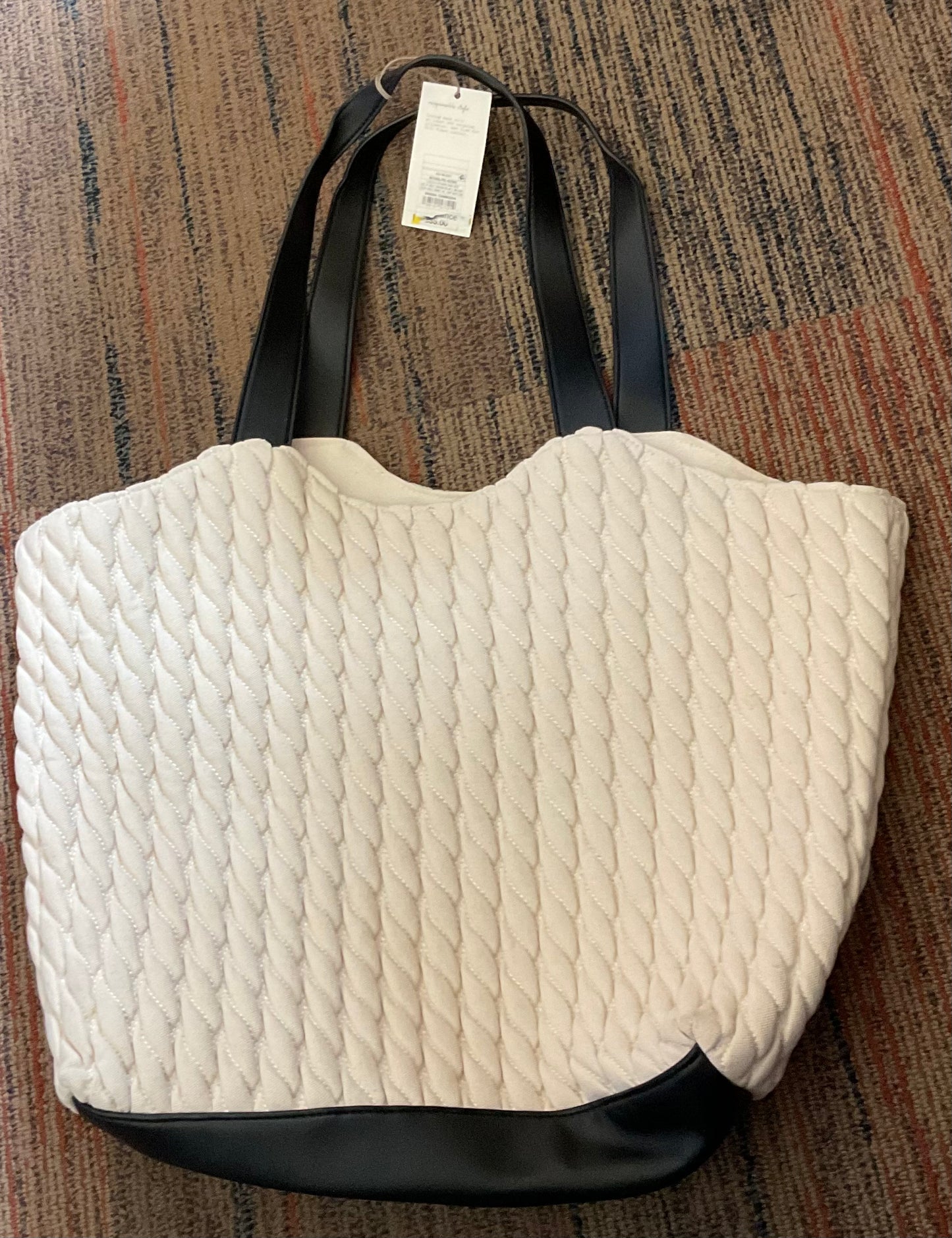 (Clearance )White and Black Quilted Tote Shoulder Bag