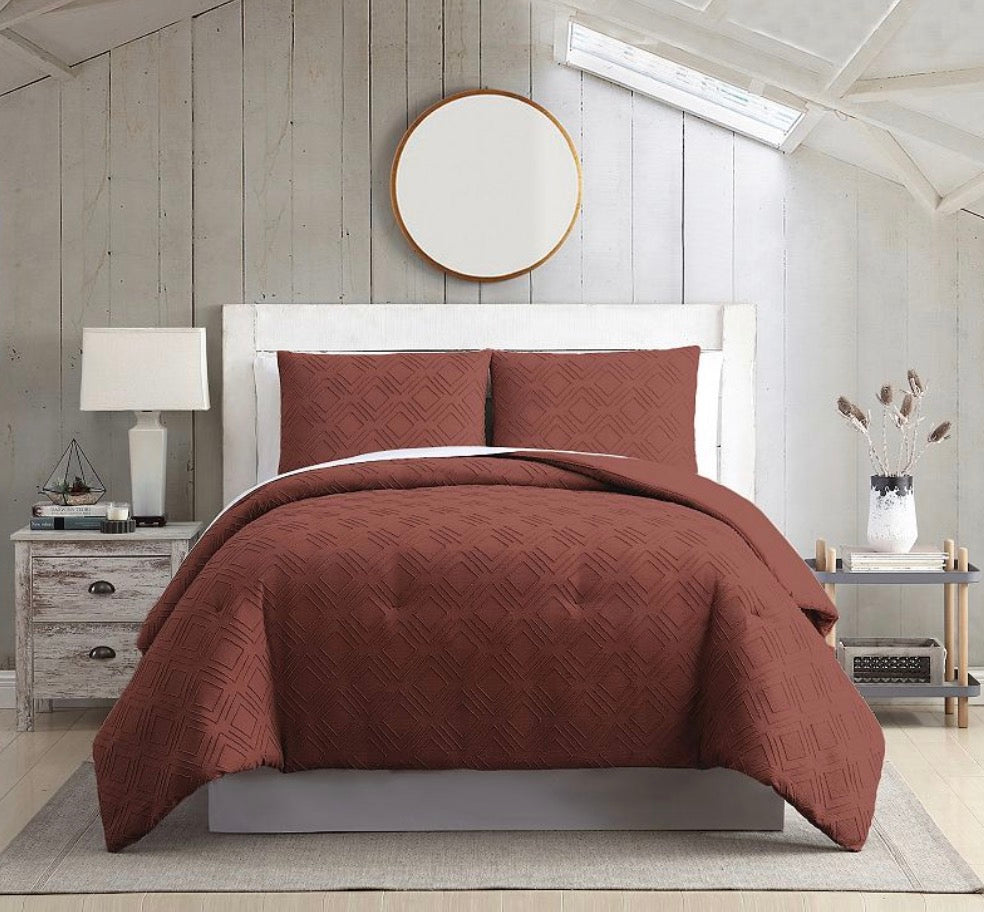 Modern Threads Ethos Clipped Jacquard 3-Piece Queen Comforter Set in Brick Red