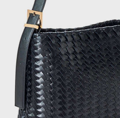 Black woven bucket shoulder bag from A New Day