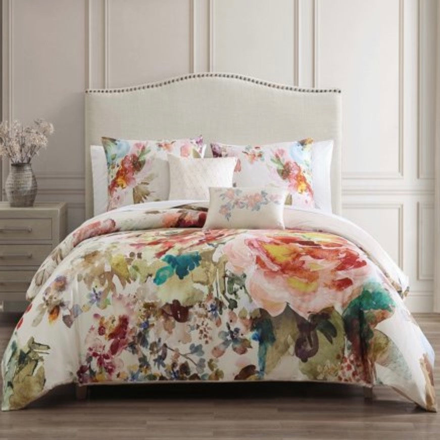 Bebejan 5 Pieces Midweight Reversible Comforter Set Queen-Color(Antique flowers/Ivory)