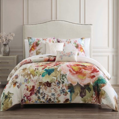 Bebejan 5 Pieces Midweight Reversible Comforter Set Queen-Color(Antique flowers/Ivory)