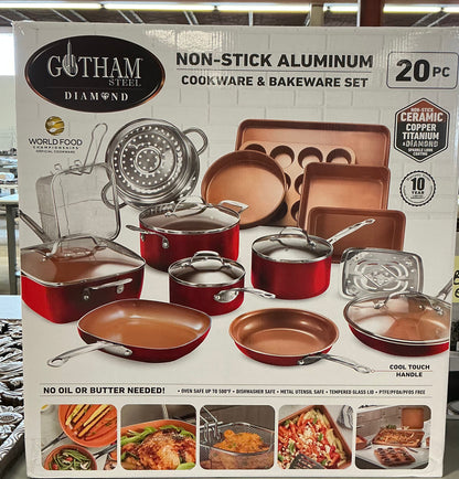 Gotham Steel 20-pc. Cookware Set red