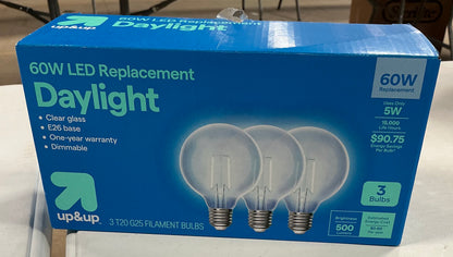 3Pk 60W G25 clear LED bulb cool white