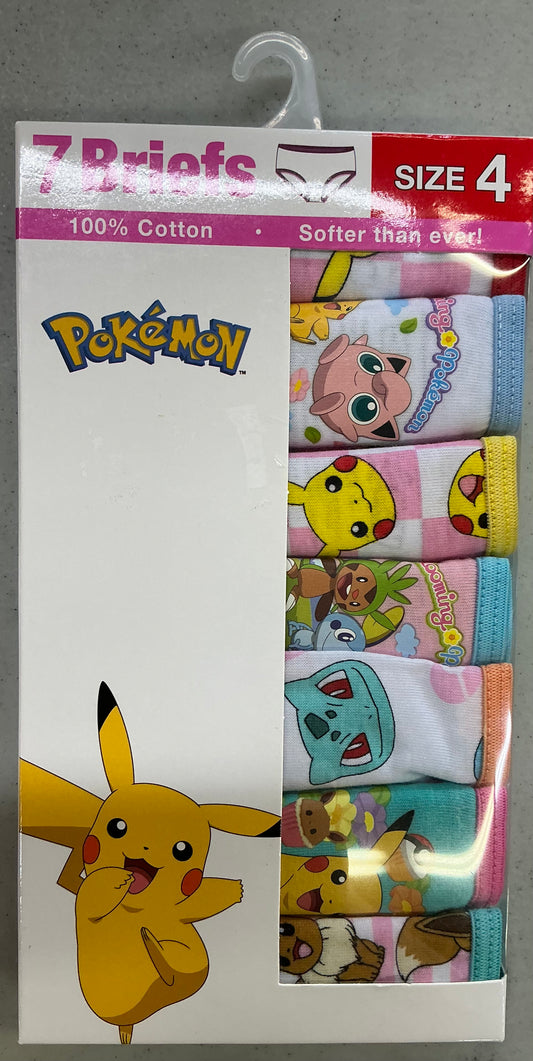 Pokémon girls' 7-pack combed cotton briefs in size 4
