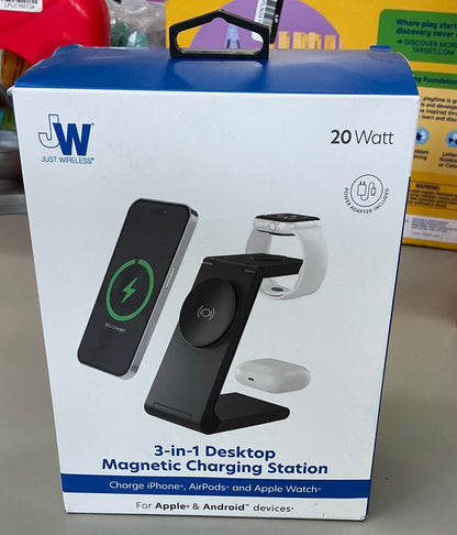 Just wireless 3-in-1 magnetic wireless charger - black: USB-C, MagSafe compatible