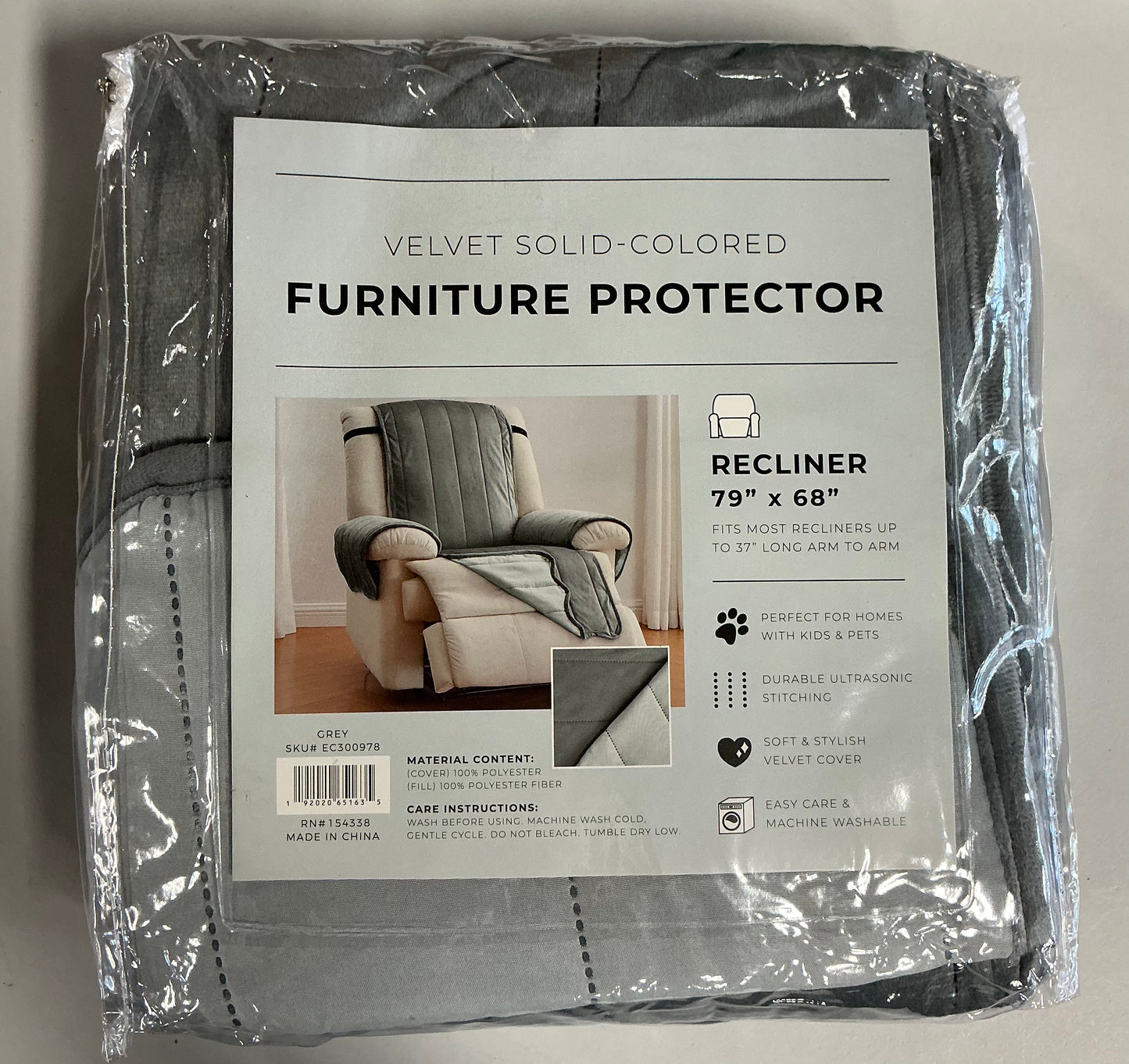 Linery Velvet Furniture Protector Recliner Slipcover 79 in x 68 in
