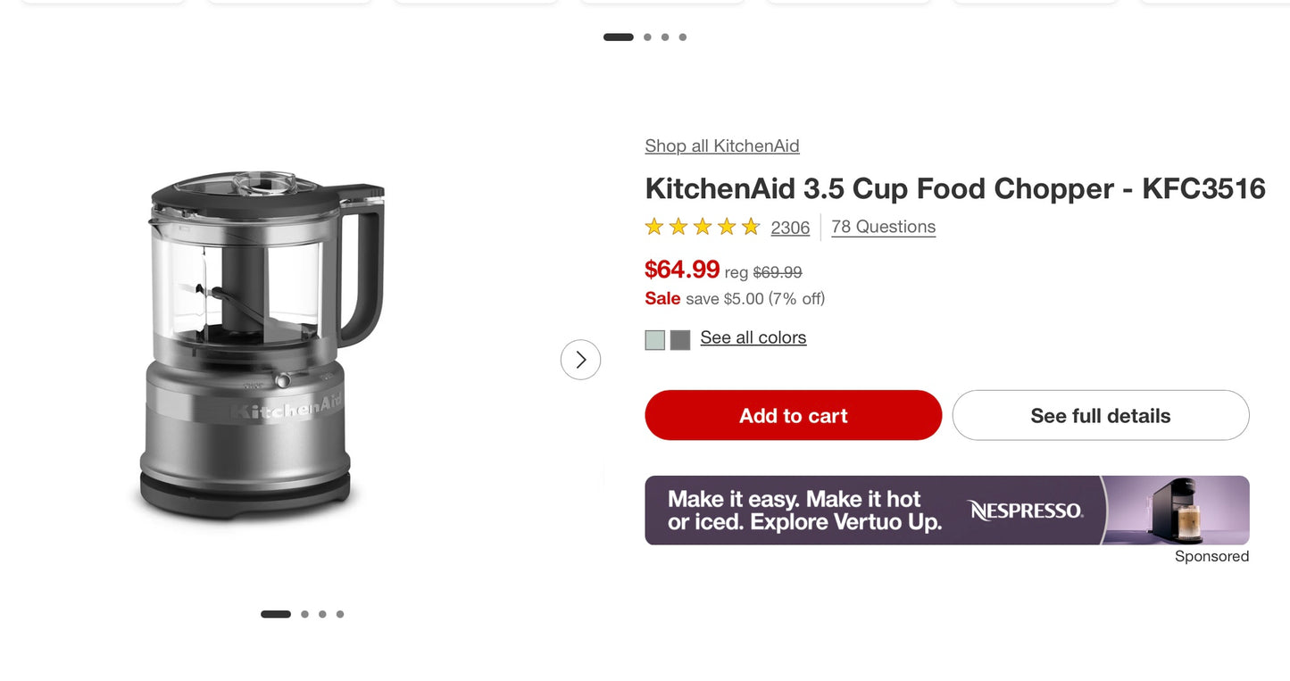 KitchenAid 3.5 cup Food Chopper - Open Box