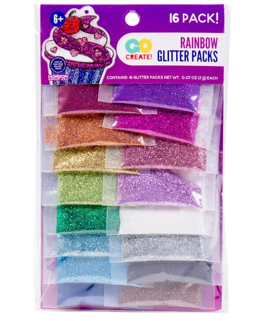 Horizon Group USA "Go Create" Rainbow Glitter Packs featuring assorted colors-16 pack
