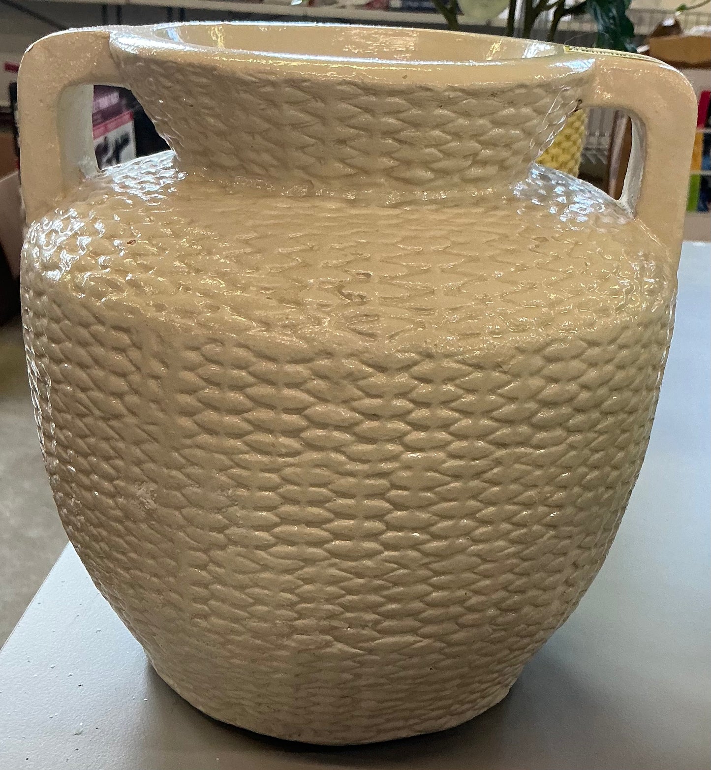 Large woven texture ceramic vase cream - AS IS - SOME COSMETIC FLAWS