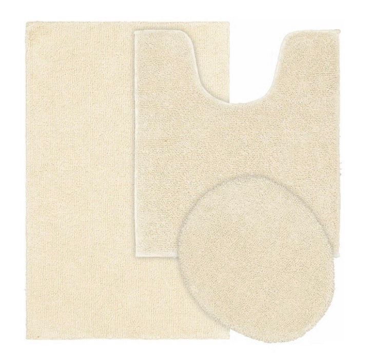 Garland Rug Queen Cotton 3 Pieces Bath Rug Set-Included(1 21”x34”Bath Rug,1 Standard Lid Cover,1 21”x24”Contour Bath Rug)-Color(Natural)