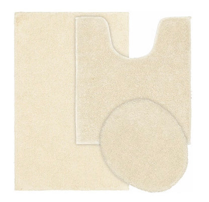Garland Rug Queen Cotton 3 Pieces Bath Rug Set-Included(1 21”x34”Bath Rug,1 Standard Lid Cover,1 21”x24”Contour Bath Rug)-Color(Natural)