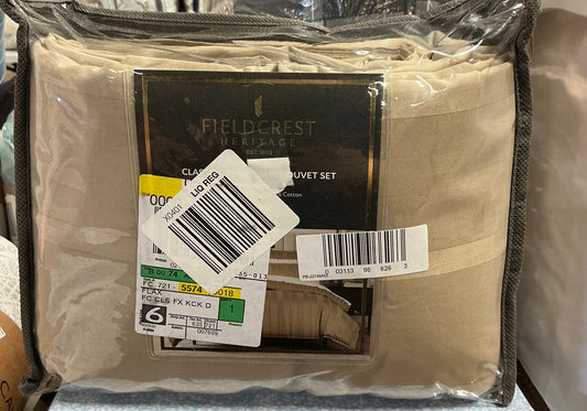 Fieldcrest Heritage duvet cover set in flax, featuring a cotton sateen construction king 3pcs