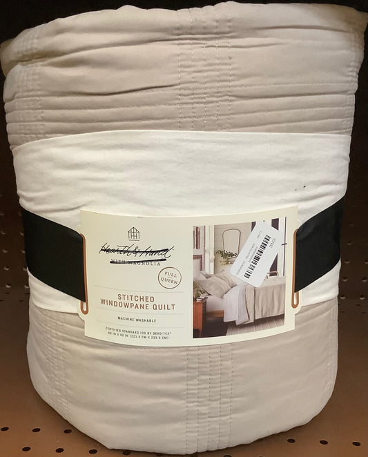 (Clearance)Full/Queen Grid Stitched Quilt Taupe/Green/Cream