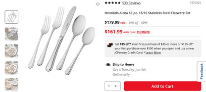 Henckels Alcea 65-pc. 18/10 Stainless Steel Flatware Set