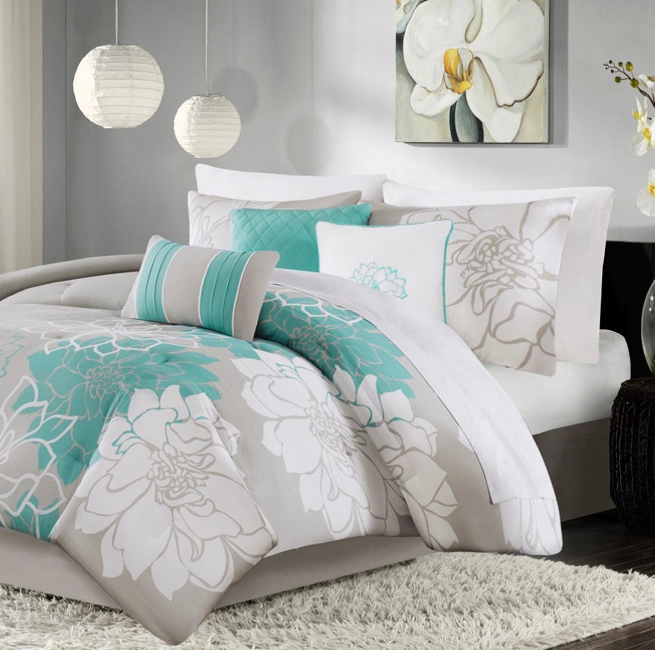 Madison Park Lola aqua comforter set 7 pcs QUEEN
