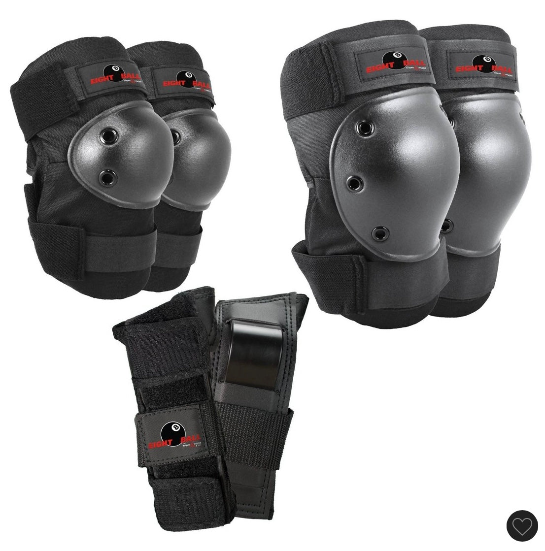 Eight ball 14+ pad set 3Pk - black: elbow, knee, wrist protection for cycling