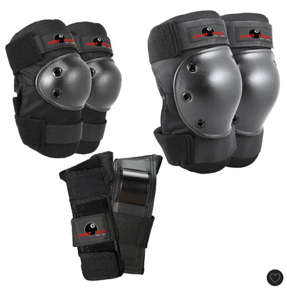 Eight ball 14+ pad set 3Pk - black: elbow, knee, wrist protection for cycling
