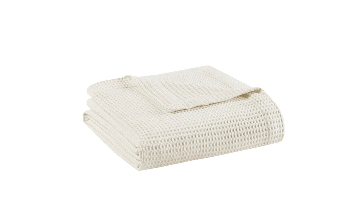 Madison Park Waffle Weave Cotton Lightweight Blanket Twin-Ivory