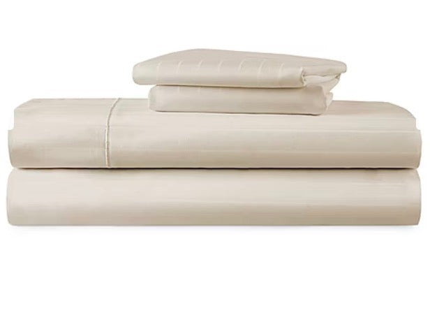600TC Cotton Sateen Dobby Stripe Wrinkle Free 4 piece full sheet set-Color(Cobblestone)