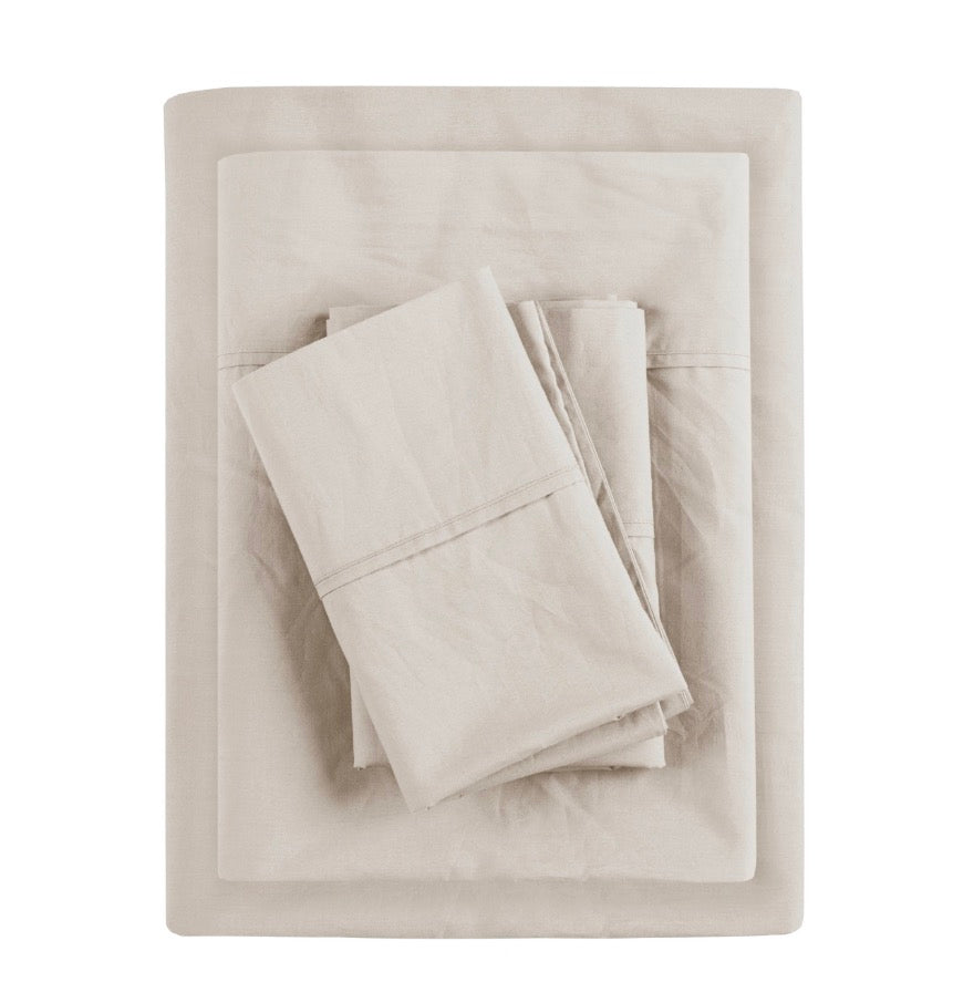 Madison Park Peached Percale Cotton 4 Pieces Sheet Set-Included(1 flat sheet,1 fitted sheet, 2 pillowcases)-Ivory
