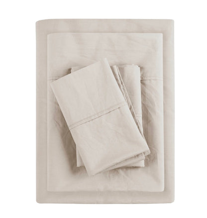 Madison Park Peached Percale Cotton 4 Pieces Sheet Set-Included(1 flat sheet,1 fitted sheet, 2 pillowcases)-Ivory