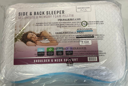 Bodipedic Home Side Back Sleeper Gel Infused Memory Foam Bed Pillow 24”x16”-White/Blue