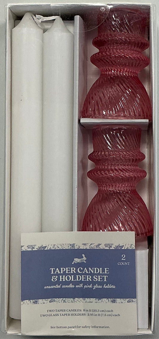 Taper candle and holder set-2 candles(8 inches),2 holders(2.95inches)