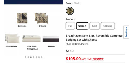 Broadhaven Kent 8 Pieces Reversible Complete Comforter Set Queen-Black