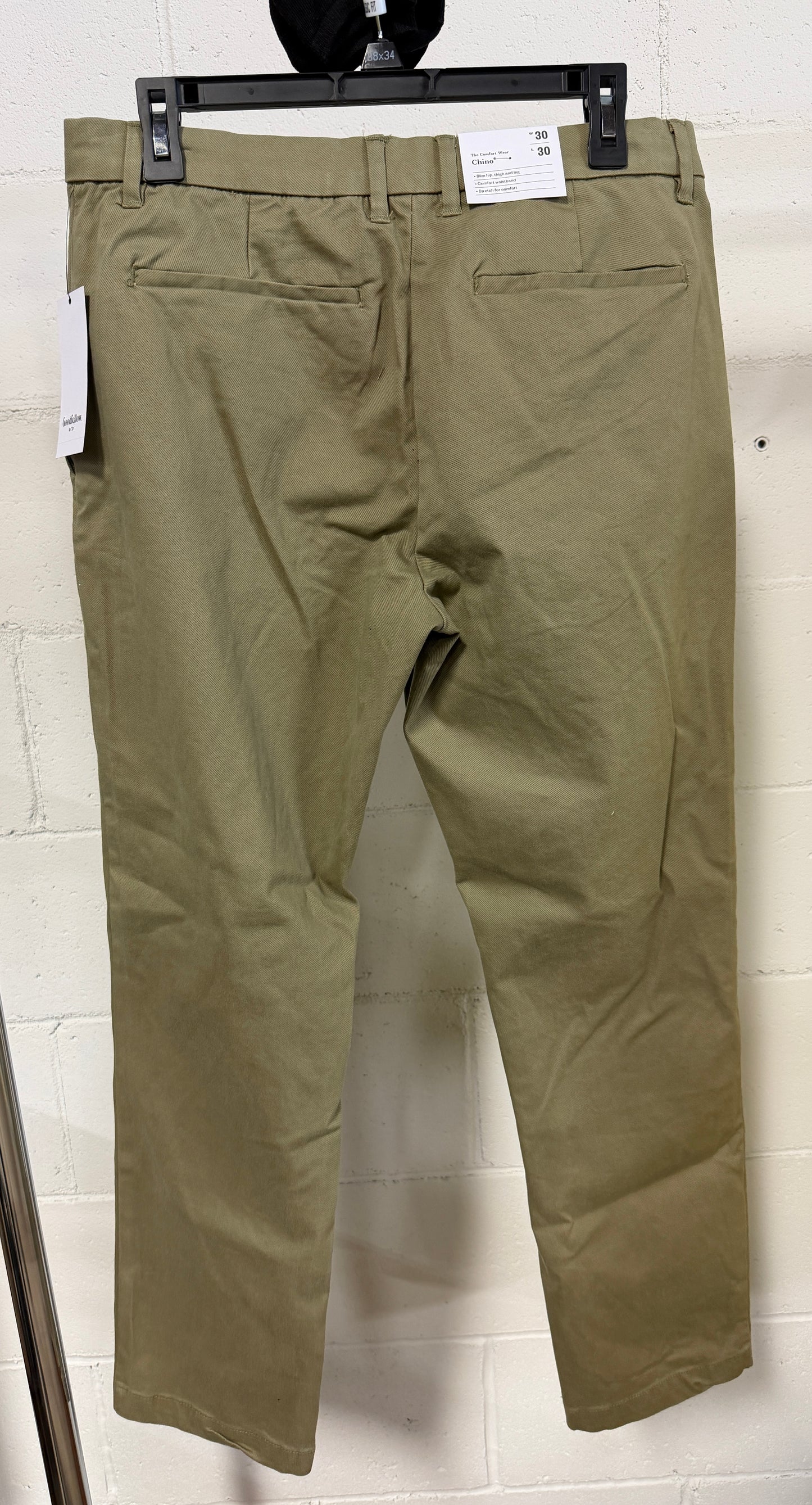 Men’s Chino Slim Fit Pants, Color Olive, Size 30 x 30