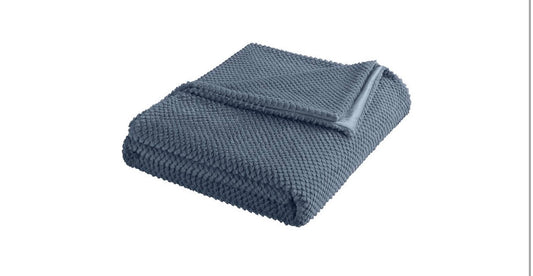 Vellux plush texture blanket in a King size, colored in a rich blue denim shade