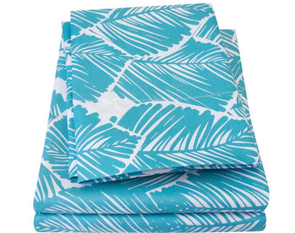 Sweet Home Collection 4-piece tropical leaf pattern queen sheet set in teal