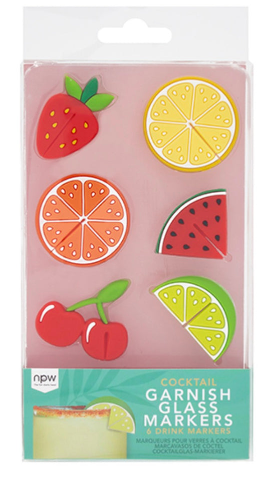 Fruit Garnish Drink Markers featuring colorful citrus slices and other fruit shapes-2 packs(6 pcs per pack)