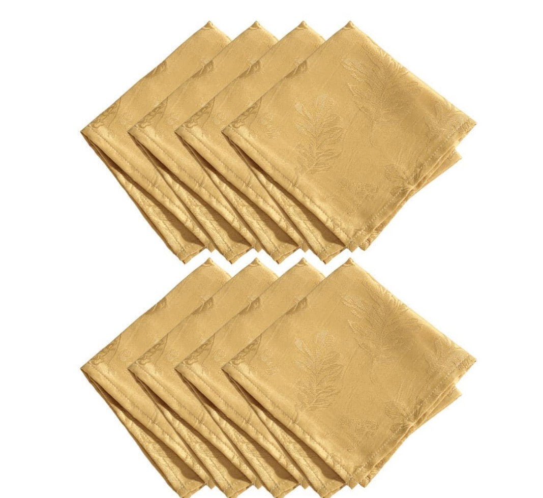 Elrene Home Fashions Elegant Woven Leaves Set 8 Pieces Napkins 17”x17”-Gold