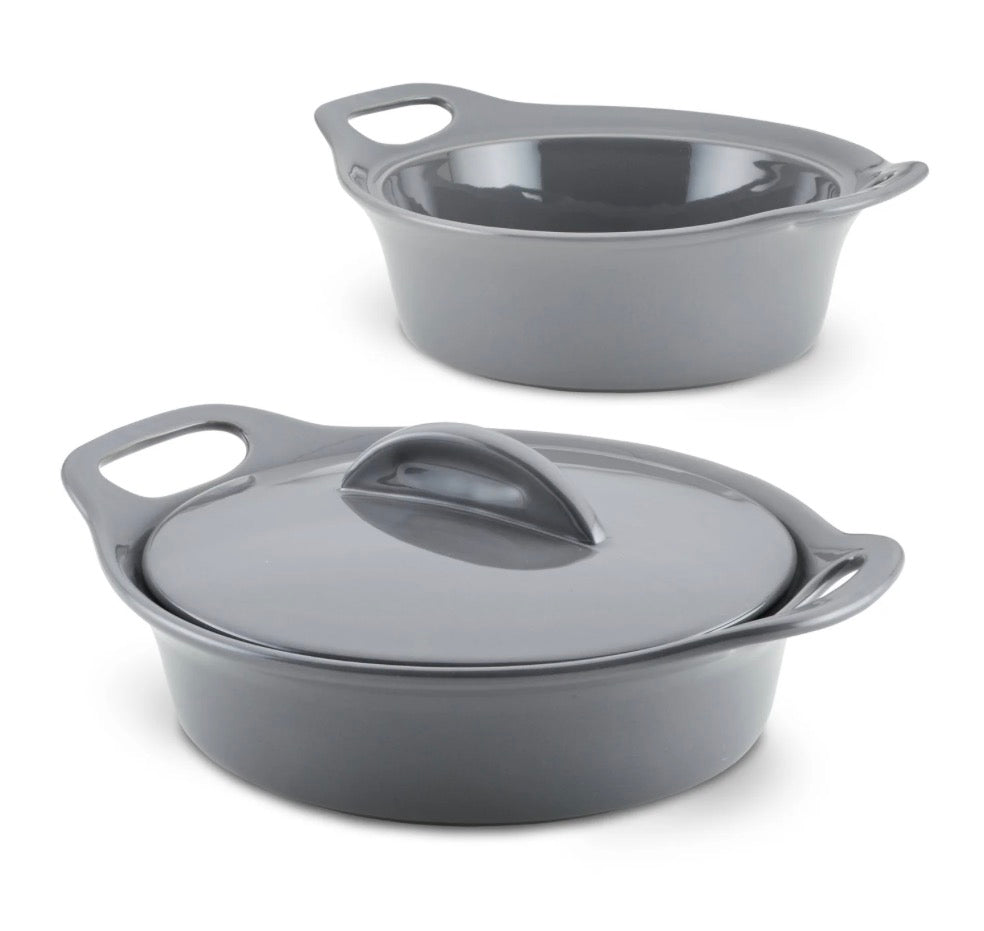 Rachel Ray 3-piece Ceramic Casserole Set, Grey - Out of Box
