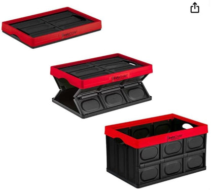Greenmade InstaCrate collapsible storage bin in red and black-21” x 14.25” x 11.625”