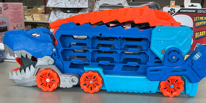 Hot wheels city ultimate t-Rex transporter hauler transforms into a Dino featured in Let’s Race - AS IS - MISSING CARS