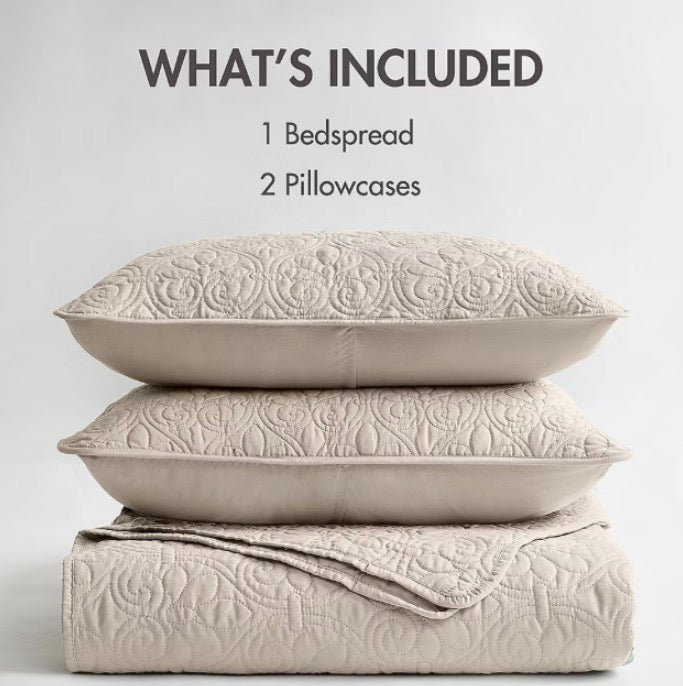 Madison Park Mansfield Oversized Antimicrobial Treated 3 Pieces Quilted Bedspread Set Queen-Ivory