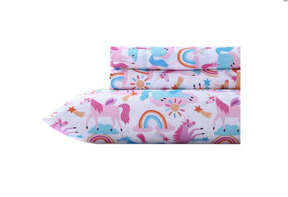 Poppy & Fritz Unicorn Deep Pocket 4 Pieces Sheet Set Full-Included(2 Pillowcases,1 Fitted Sheet and 1 Flat Sheet)-Pink