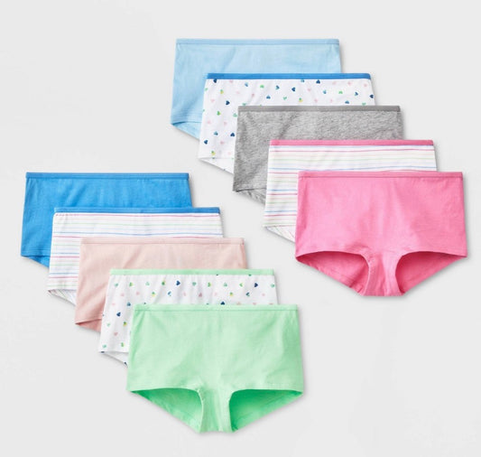 Cat & Jack Girls' 10-pack girl shorts in assorted colors and patterns, size 4