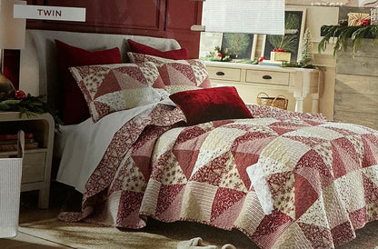 Holly Berry Patchwork reversible 2 Pieces Quilt Set Twin-Included(1 Quilt and 1 Sham)-Rumba Red