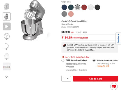 Cooks 5.3-Quart Stand Mixer