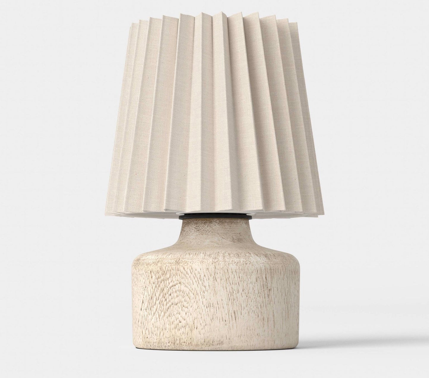 Mini Faux-Wood Lamp with a pleated beige shade