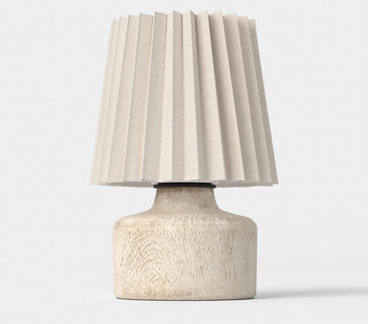 Mini Faux-Wood Lamp with a pleated beige shade