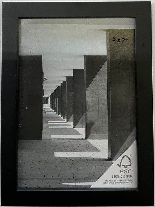 Thin single picture frame 5”x7” wood & glass