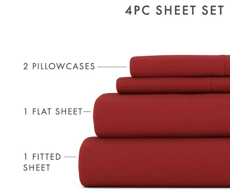 Casual Comfort™ Premium Ultra Soft Microfiber Wrinkle Free 4 Piece Sheet Set Full-Burgundy