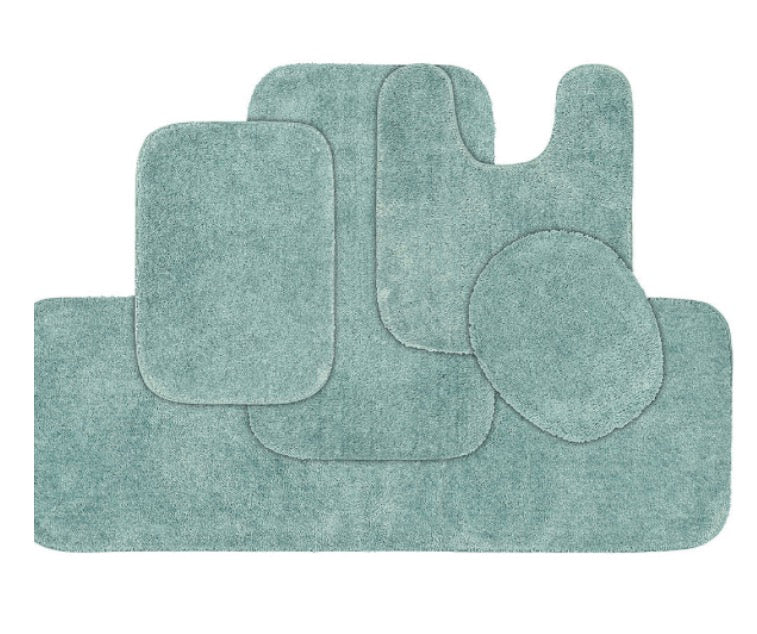Traditional 5-Pieces Bath Rug Set-sea foam-(17-inch x 24-inch bath rug, 21-inch x 34-inch bath rug, 21-inch x 24-inch toilet contour, 22-inch x 60-inch bath runner rug, and a 17-inch x 14-inch universal toilet lid cover)