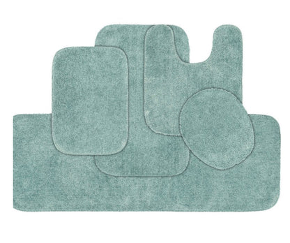 Traditional 5-Pieces Bath Rug Set-sea foam-(17-inch x 24-inch bath rug, 21-inch x 34-inch bath rug, 21-inch x 24-inch toilet contour, 22-inch x 60-inch bath runner rug, and a 17-inch x 14-inch universal toilet lid cover)
